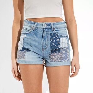AMERICAN EAGLE Denim Mom Shorts Patched Patches Patchwork Super High Rise Boho 4